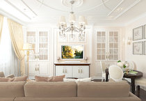 Дизайн гостиной-кухни трехкомнатной квартиры в ЖК "Крылов"